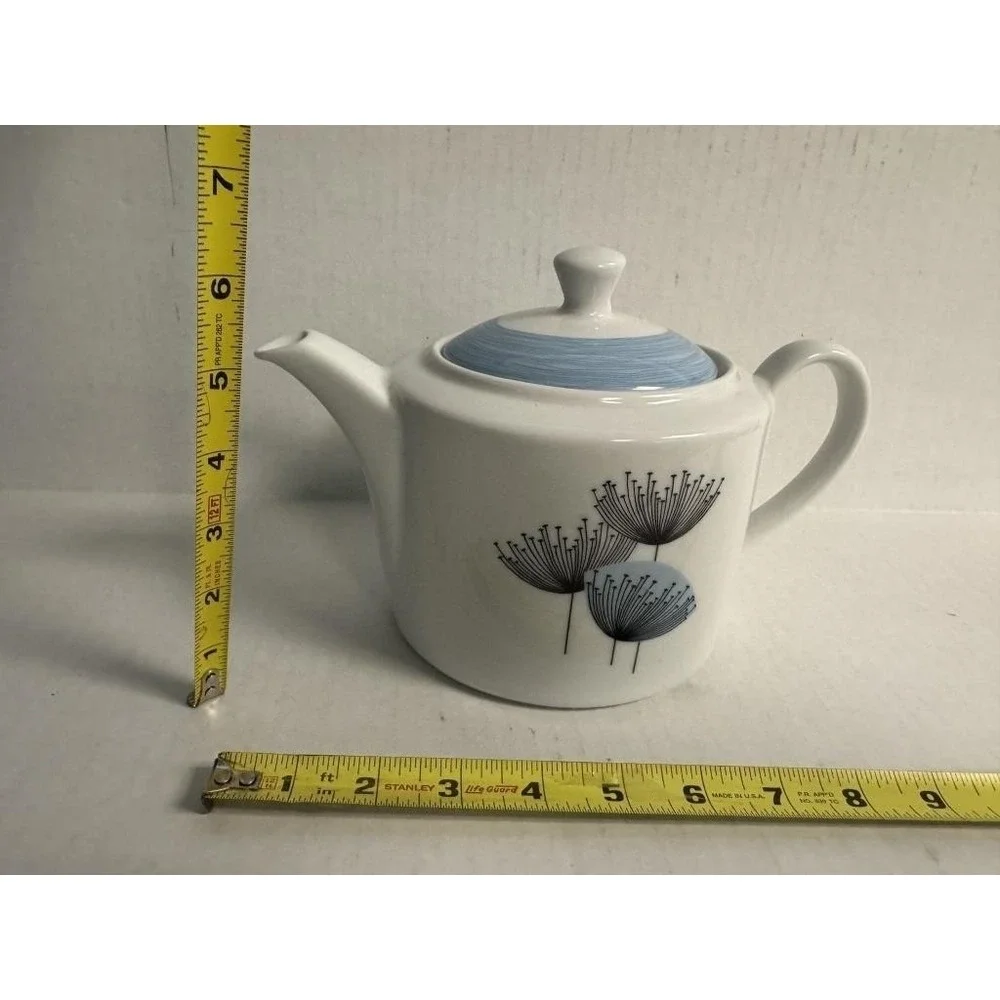 Portmeirion Sanderson Dandelion Clocks Teapot‎ White Blue Mid Century Modern MCM